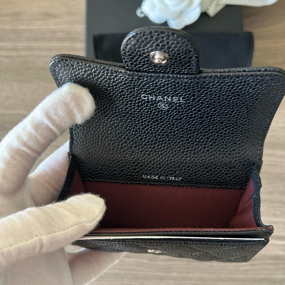 🔥 CHANEL Classic Flap Card Holder Black Caviar Leather Silver Metal‼️SOLD OUT‼️ - Picture 6 of 16